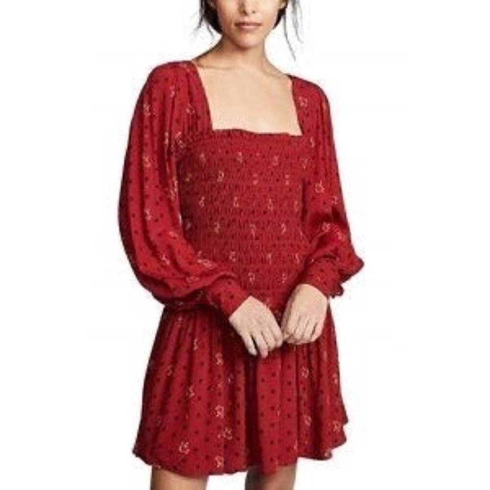 Free People Womens Two Faces Mini Dress in Red
